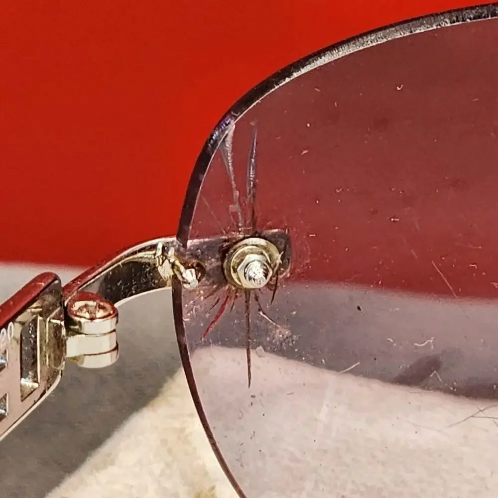 Fendi Vintage Rimless Rhinestone Logo Sunglasses w/ Gradient Lenses (cracks)
